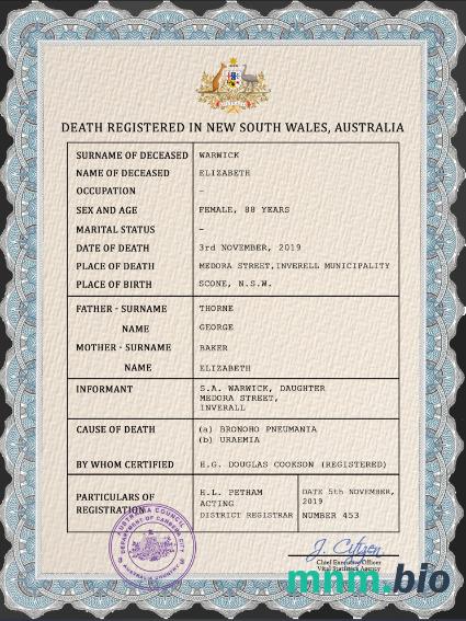 Australia rekord życiowy śmierć certyfikat PSD szablon